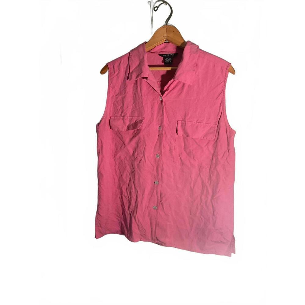 Silkland Women's Sleeveless Button-Up Top in Pink Large